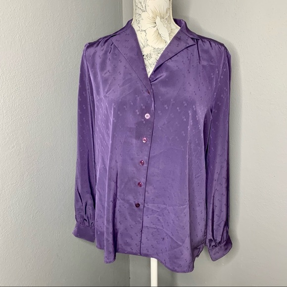 Vintage Hooper Monogrammed Purple 80s Blouse 16 - Picture 1 of 5